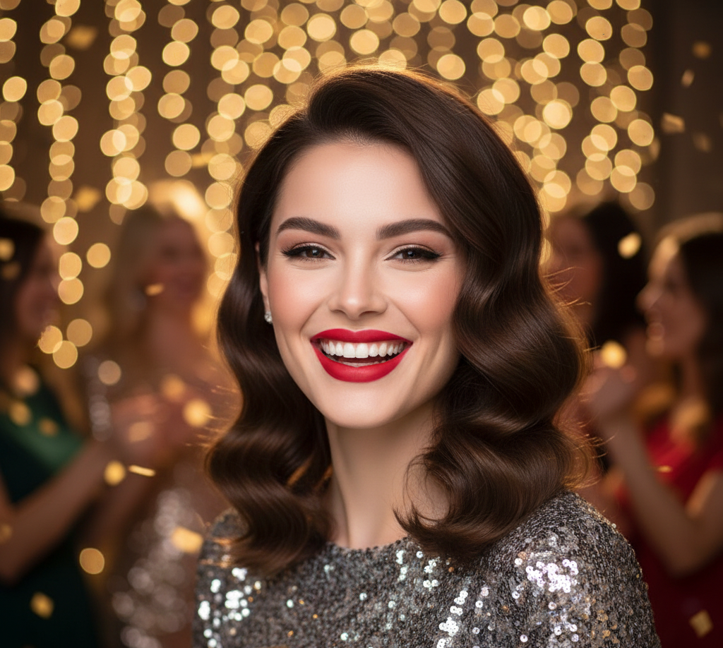 Maquiagem com batom vermelho clássico para Ano Novo