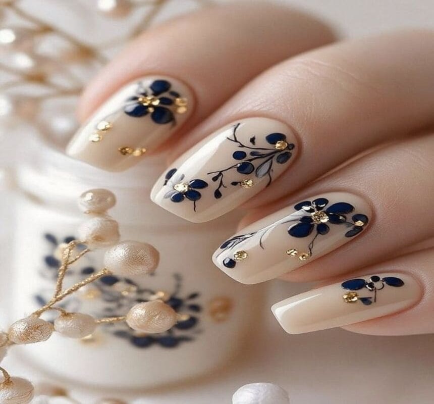 Nail Art com Detalhes Florais