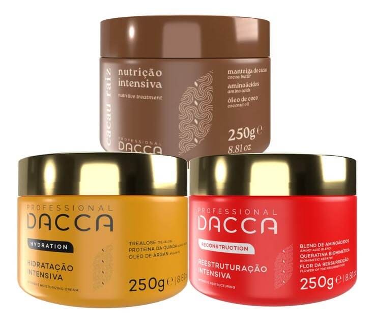 Cronograma Capilar Dacca Kit Hidratação Reconstrução Nutrição Cacau Raiz