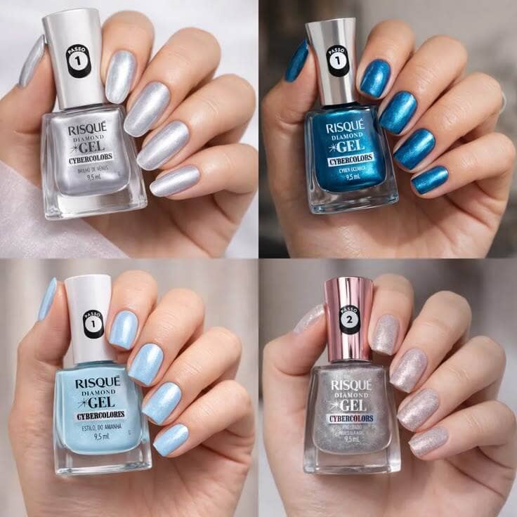 Kit 4 Esmaltes Risqué Diamond Gel Rosas Cybercolors Coleção