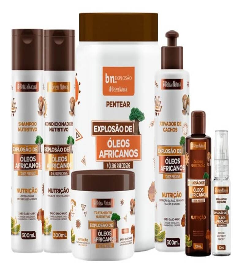 Kit Explosão de Óleos Africanos Ativador de Cachos tratamentos cabelo cacheado