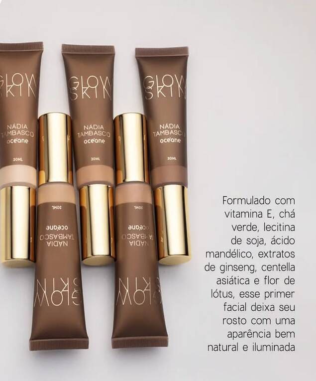 Océane Glow Skin Primer Iluminador Tan maquiagem glow